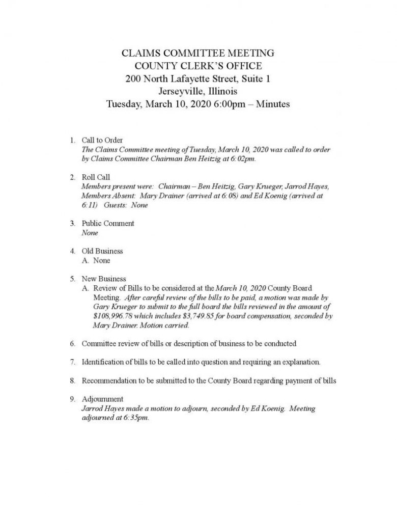 Claims Committee Meeting - March 10, 2020